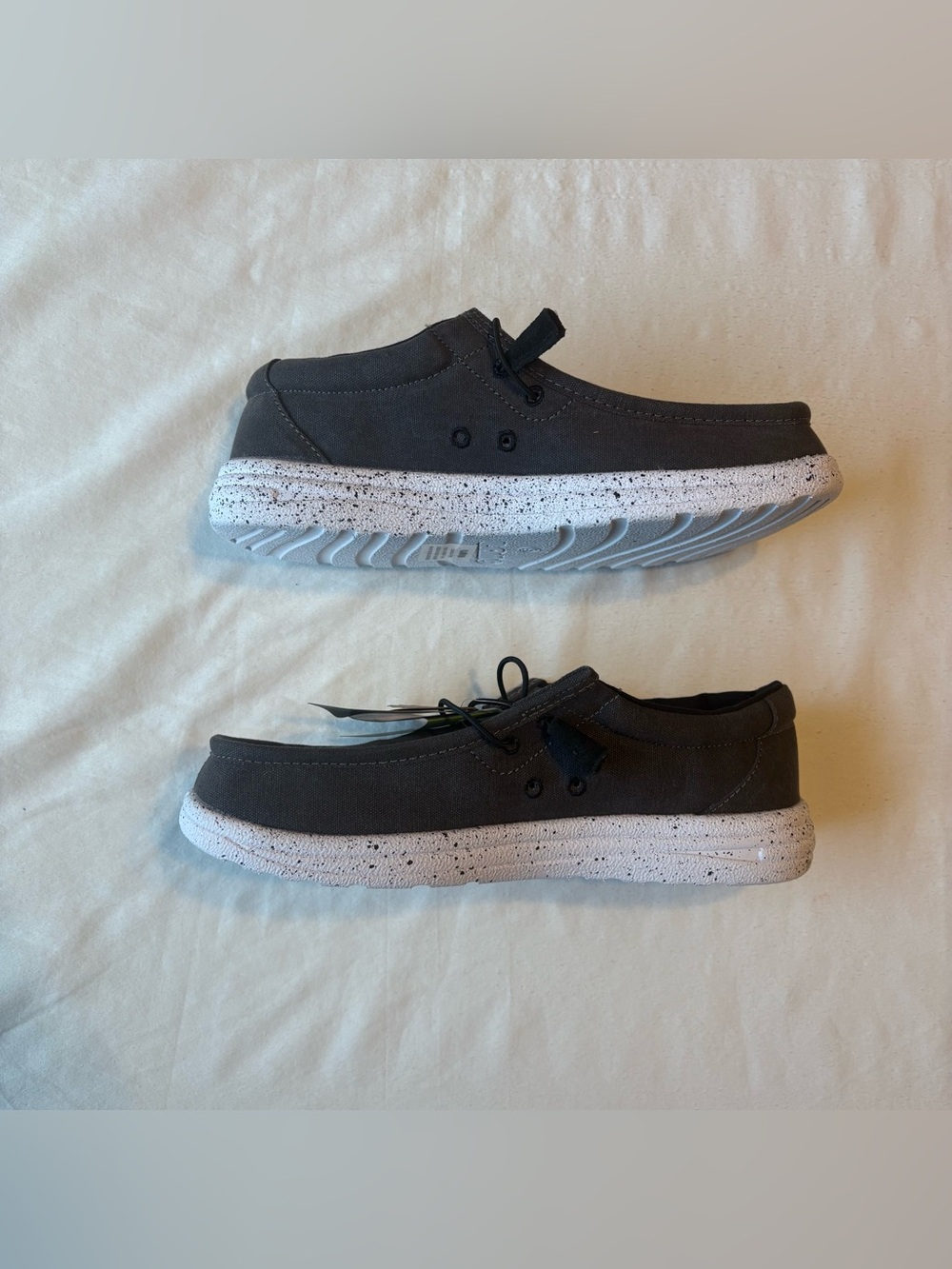 Lamo Men’s Slip-On Loafers in Dark Gray with White Sole and Black Drawcord Laces - Picture 3 of 5